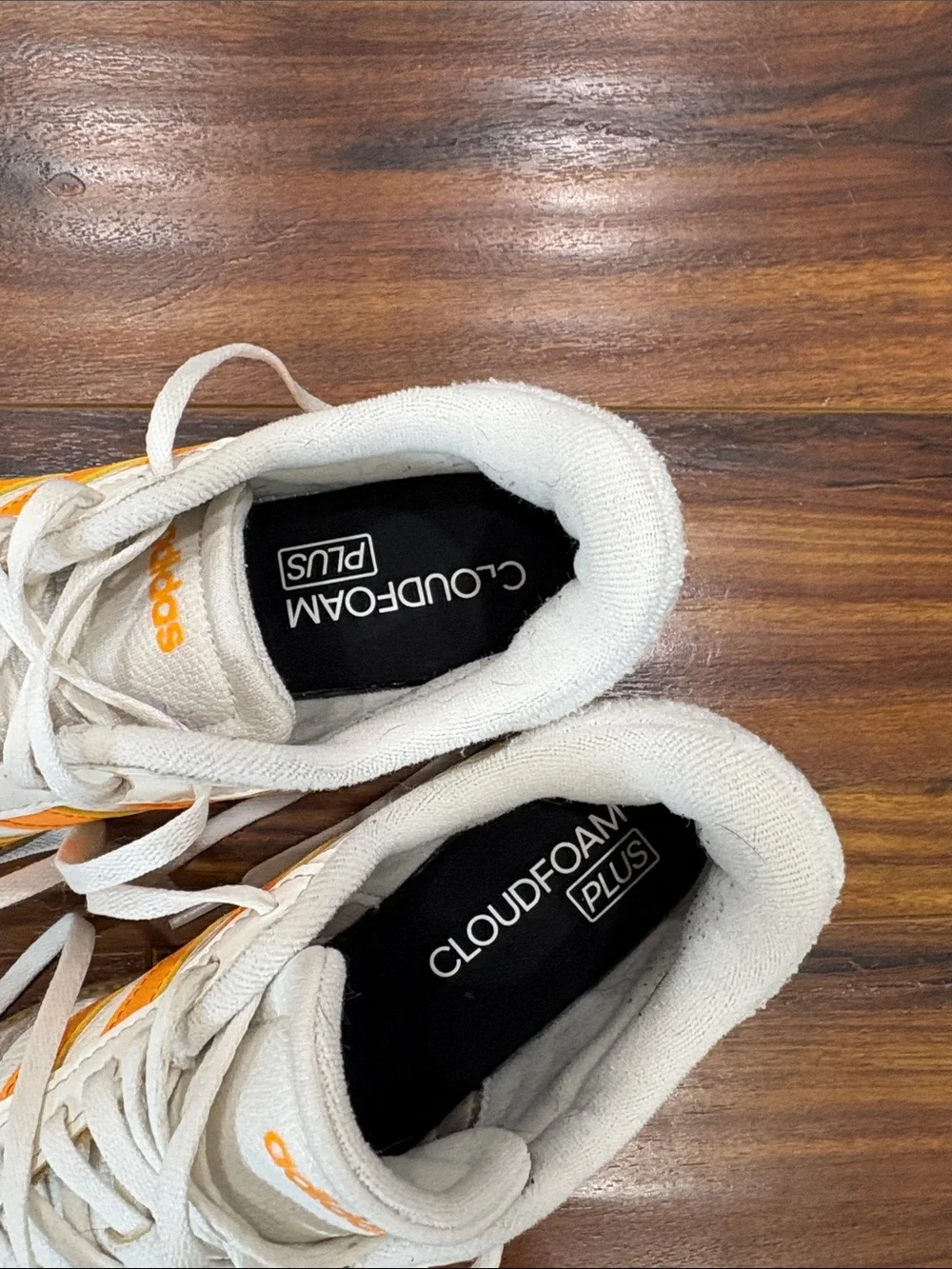 adidas Women’s White Sneakers with Orange Three-Stripes